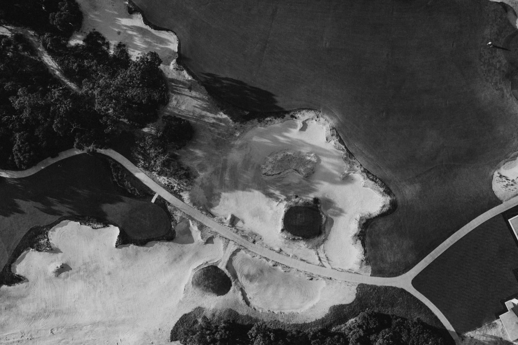 Aerial view of a Sandbelt green complex.