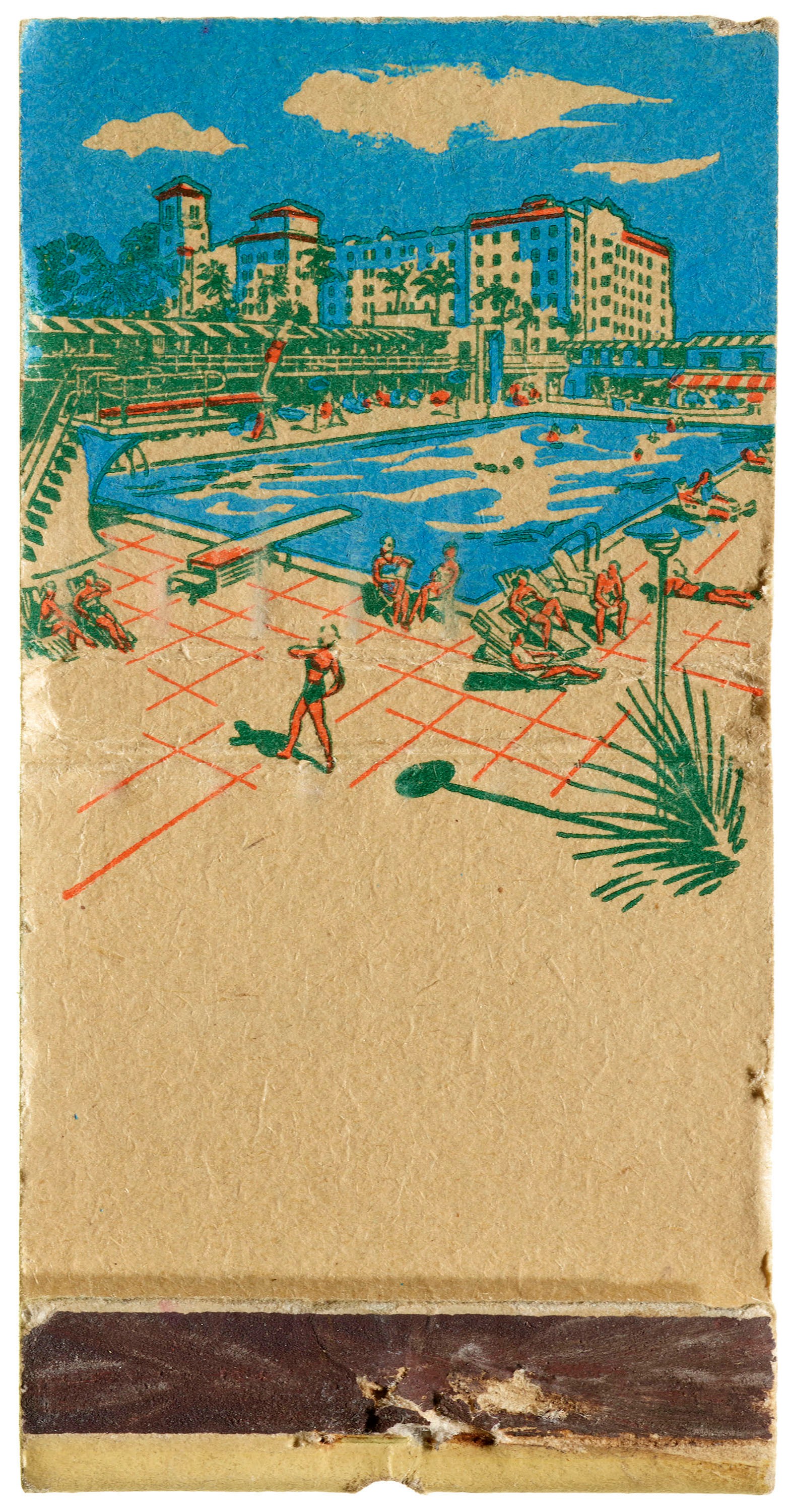 Matchbook back illustration of a 1930s pool scene