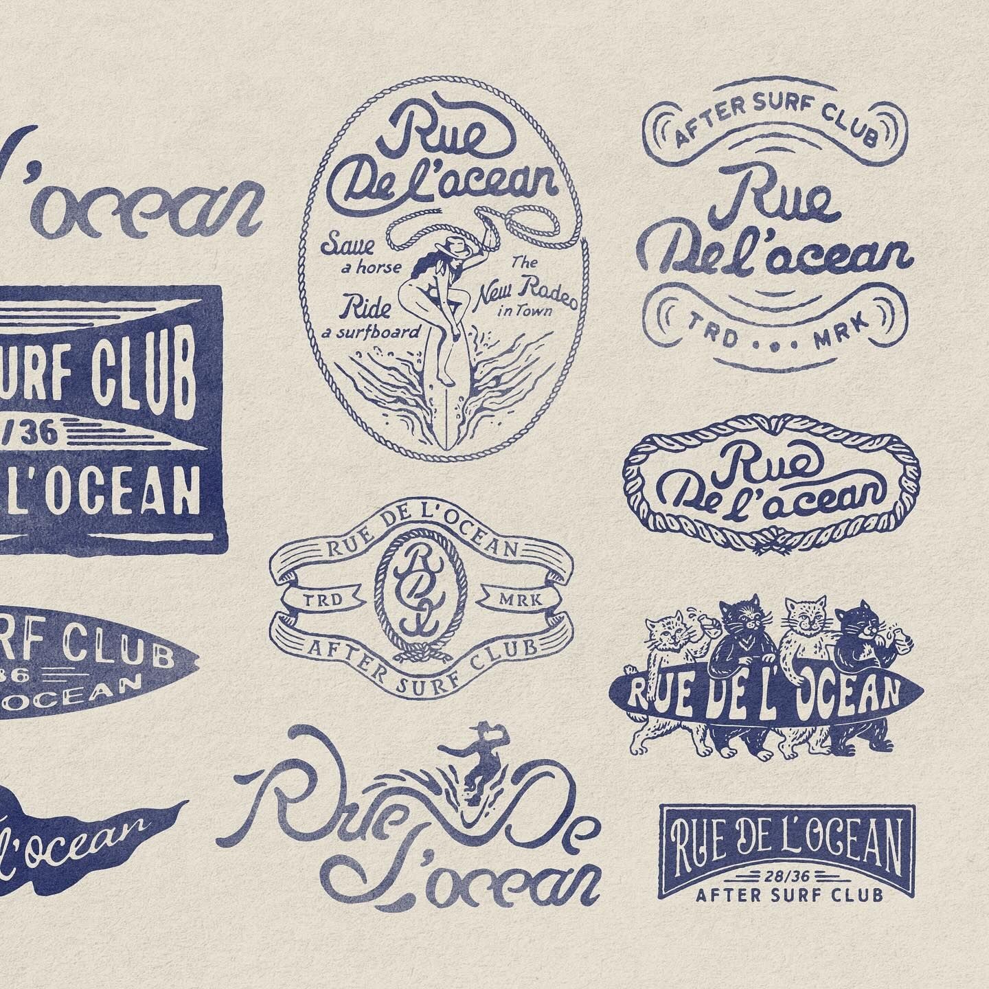 Rue de L'Ocean surf-club badges and lockups