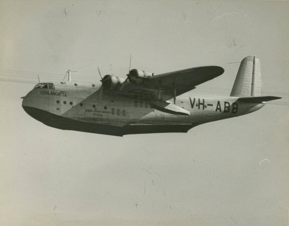 Qantas Short C Class Empire flying boat VH-ABB Coolangatta in flight, c.1940