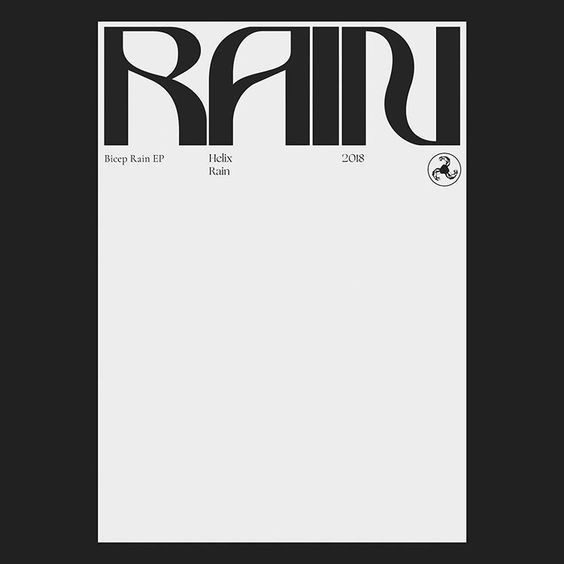 Decorative bowed serif word RAIN as poster headline