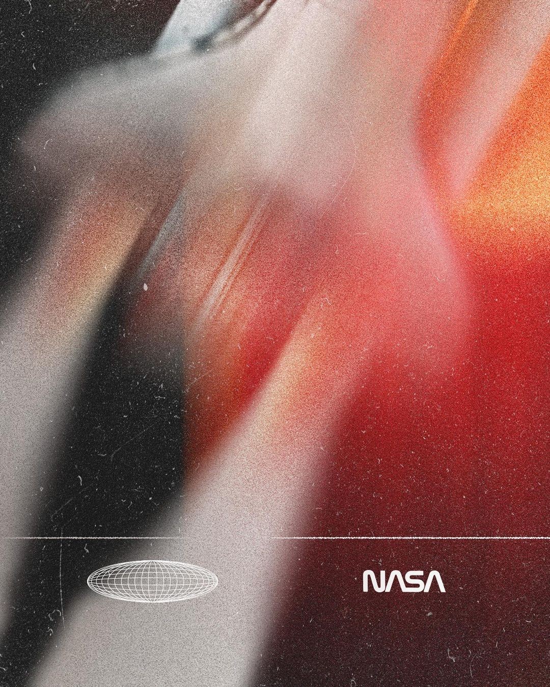 Atmospheric NASA poster with orange haze and small wordmark