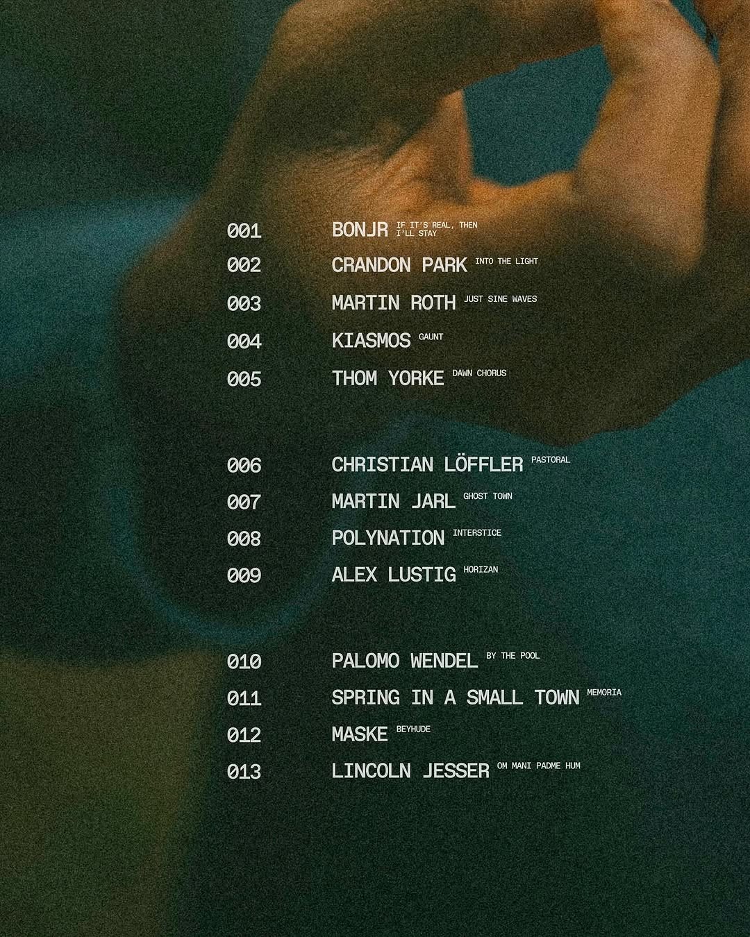 Numbered tracklist overlay on a moody photograph