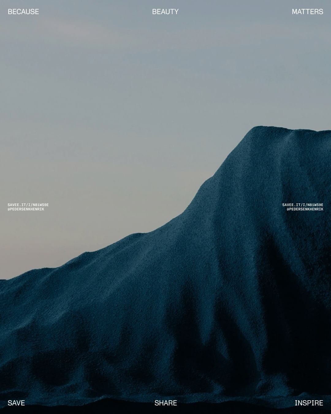 Dune at dusk with "Because Beauty Matters" editorial text overlay