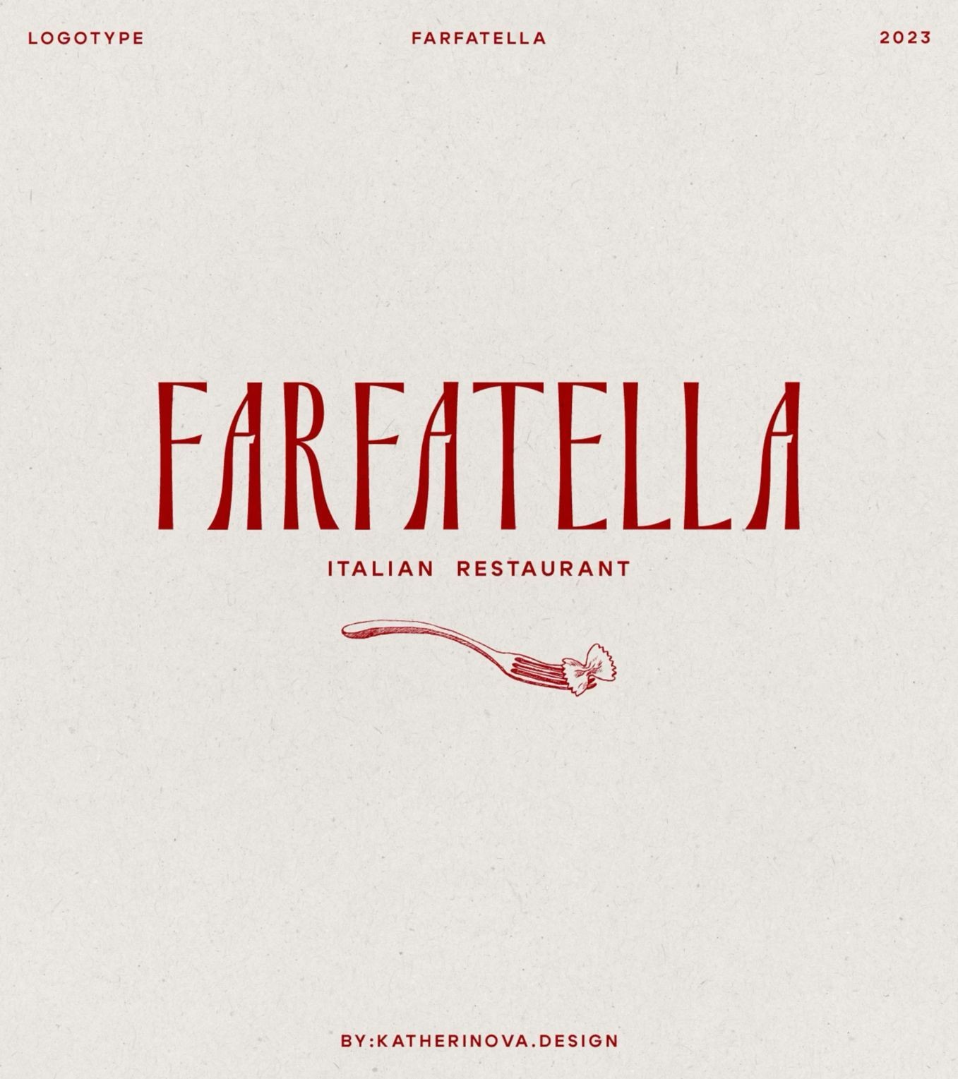 Farfatella Italian restaurant logo with stencil-cut red serif on cream paper