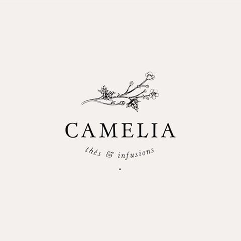 Camelia Thes & Infusions logo with delicate botanical branch line drawing